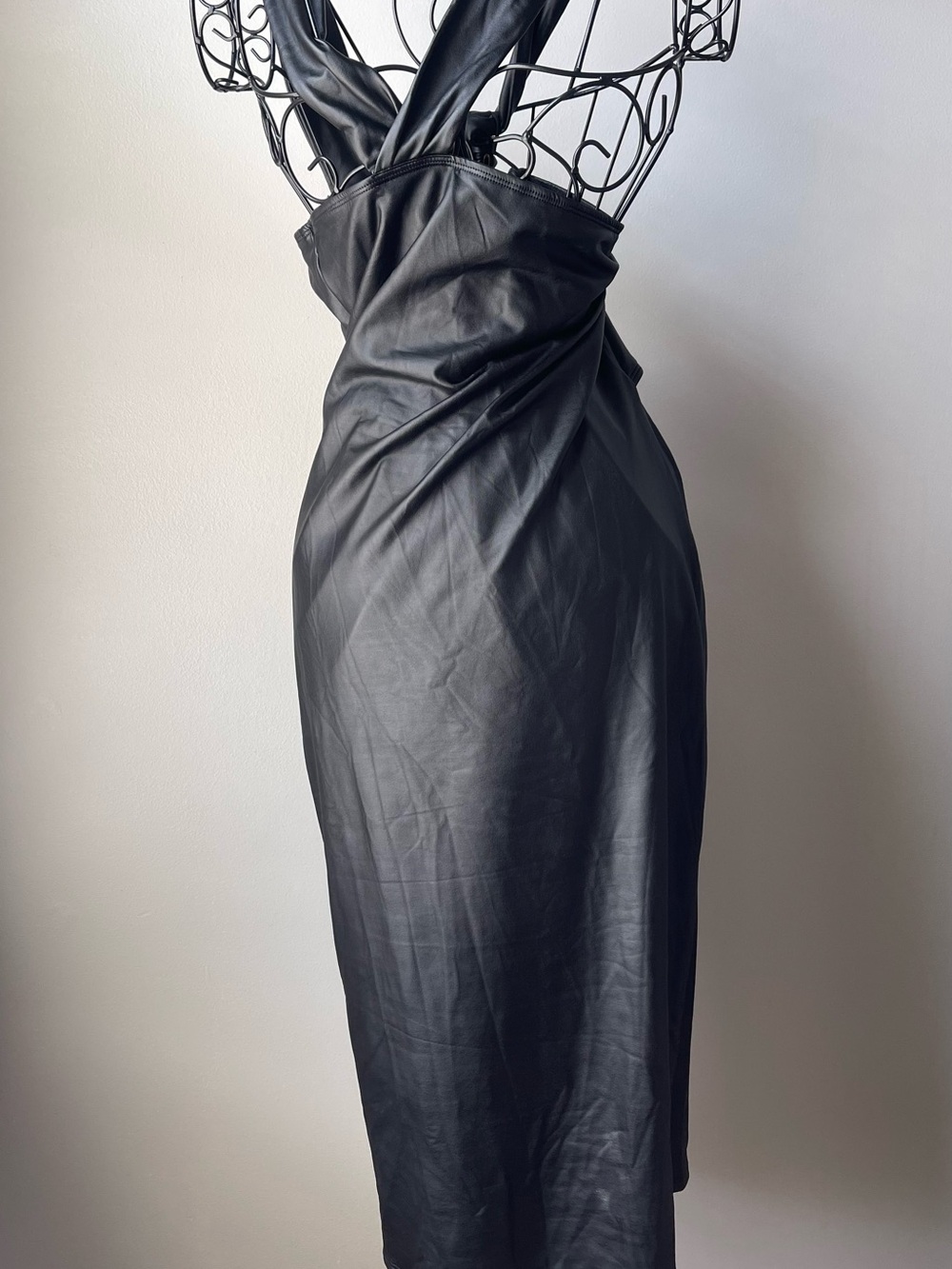 Faux Leather Black Midi Dress
